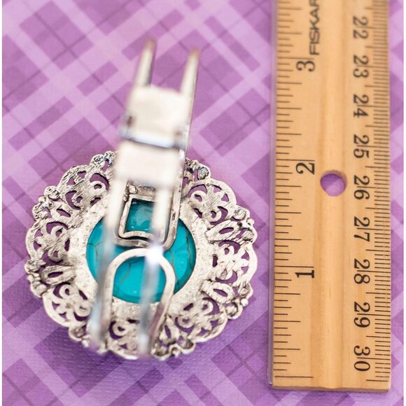 Vintage Art Nouveau Art Nouveau Floral Circle Blue Bead Hinged Bangle 7 1/2 inch - Picture 3 of 4